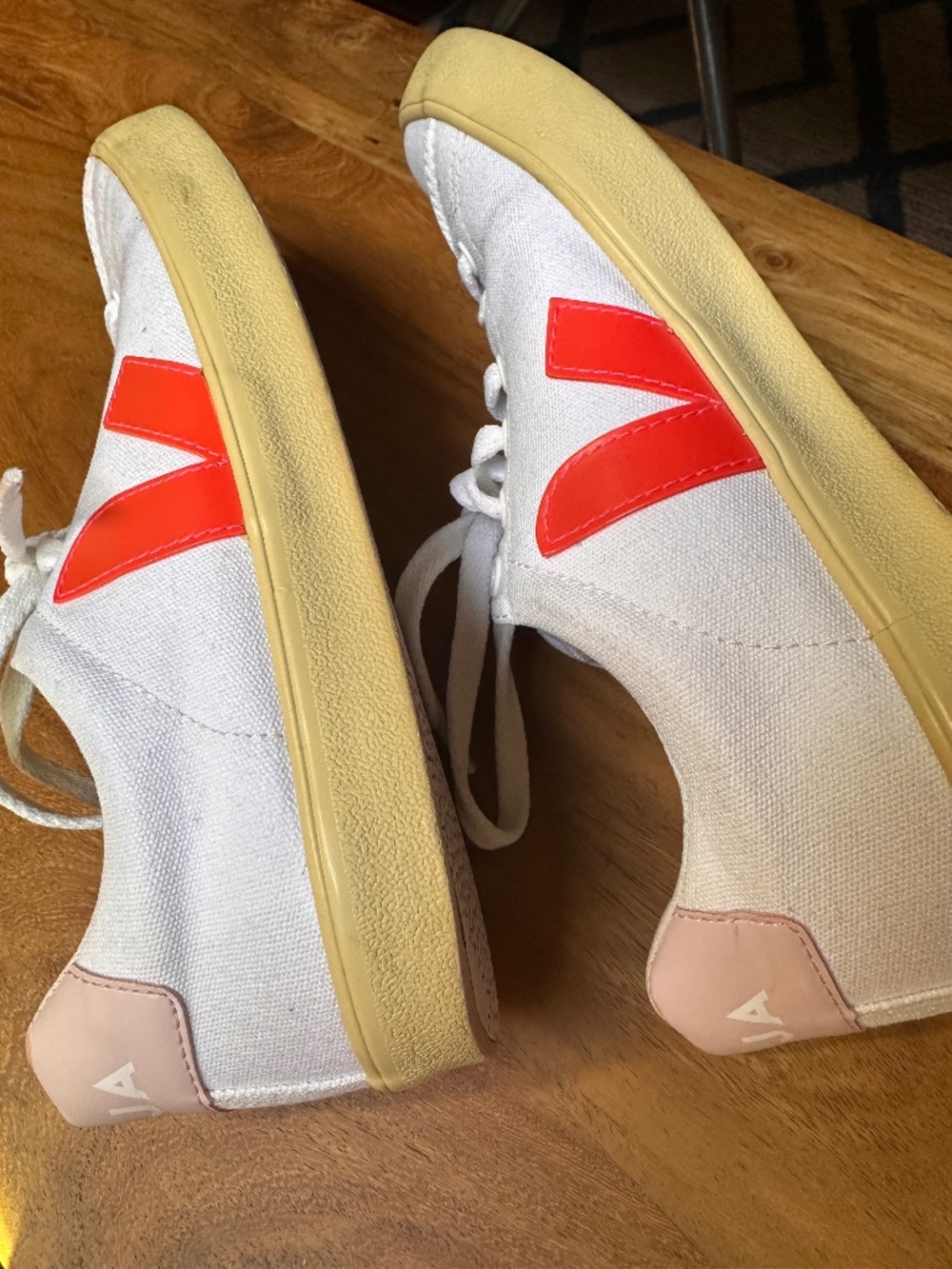 Veja Canvas Campo Sneakers - Pink & Orangey-Red accents - Size 7 / EU 38
